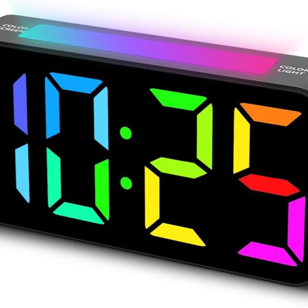 Topski Loud Alarm Clocks for Bedrooms Heavy Sleepers, Plug-in Digital Bedside Clock with RGB Night Light, Large Display, Dual Alarm, Snooze, Dimmable, 3 Volumes
