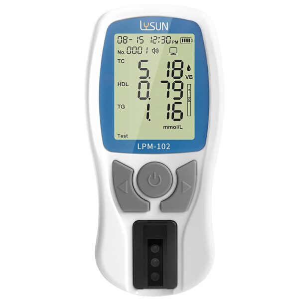 LYSUN Blood Lipid Analysis Meter System Multifunction Lipid kit Test HDL Triglycerides Cholesterol Test Meter (Lipid Meter with 10pcs of strips), white and dark blue
