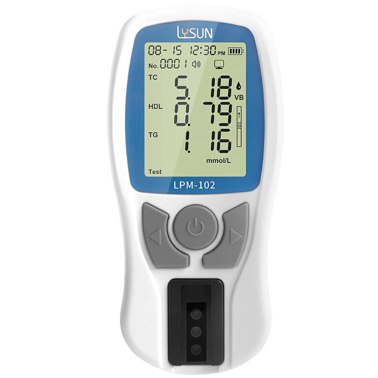 LYSUN Blood Lipid Analysis Meter System Multifunction Lipid kit Test HDL Triglycerides Cholesterol Test Meter (Lipid Meter with 10pcs of strips), white and dark blue