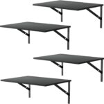 Deep Floating Wall Shelves - 4 Sets of 12 Inch Wide Black Wood Shelves for Bathroom, Bedroom, Kitchen, Living Room