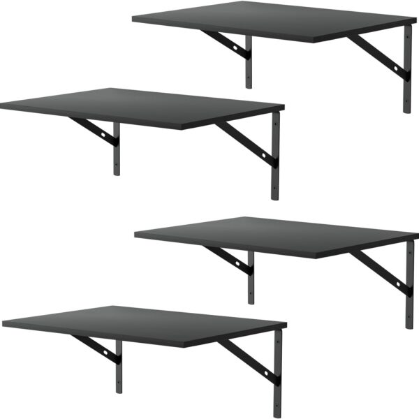 Deep Floating Wall Shelves - 4 Sets of 12 Inch Wide Black Wood Shelves for Bathroom, Bedroom, Kitchen, Living Room