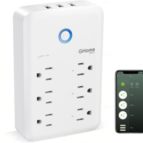 GHome Smart Plug Outlet Extender, USB Wall Charger with 3 Individual Smart Outlets and 3 Smart USB Ports, Works with Alexa Google Home, Surge Protector Plug Extender for APP Control,15A/1800W