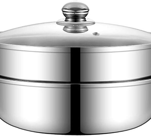 Stainless Steel Steamer Pot Set, 3-Piece Stackable with Vented Tempered Glass Lid  11.2-inch, Ideal for Induction & Gas Cooking