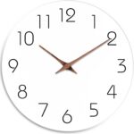 Mosewa Wall Clock 12 Inch Silent Non Ticking Battery Operated Wooden White Modern Office Simple Minimalist Clock Decorative for Kitchen Home Bathroom Living Room