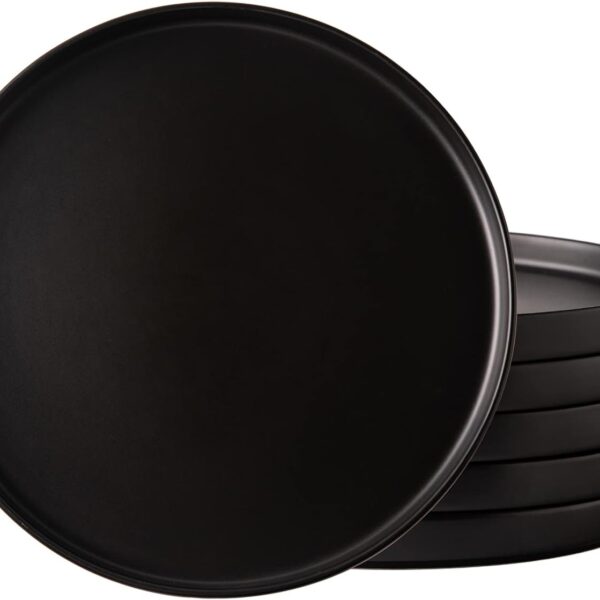 AmorArc Ceramic Dinner Plates Set of 6, 10.0 Inch Matte Stoneware Plates for Kitchen,Modern Flat Dinnerware Dishes Set,Microwave& Dishwasher Safe, Scratch Resistant, Matte Black