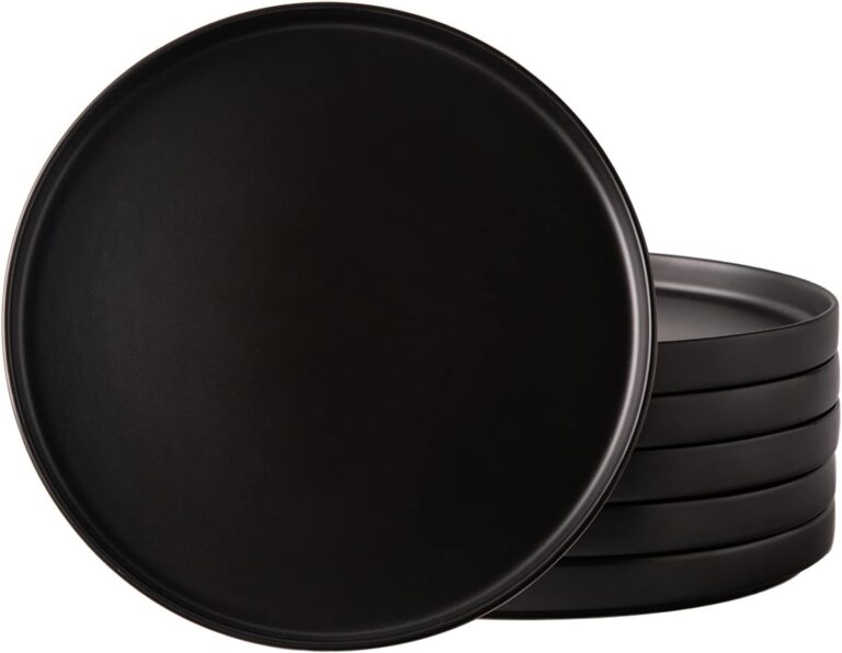AmorArc Ceramic Dinner Plates Set of 6, 10.0 Inch Matte Stoneware Plates for Kitchen,Modern Flat Dinnerware Dishes Set,Microwave& Dishwasher Safe, Scratch Resistant, Matte Black