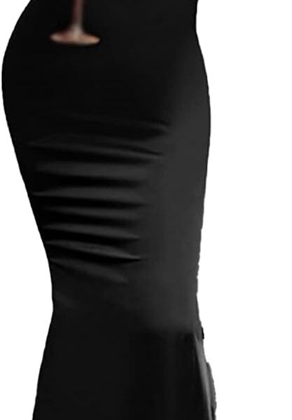 xxxiticat Women's Satin Long Dress Sleeveless Halter Neck Backless Buckle Slip Cold Shoulder Mermaid Prom Party Maxi Dress