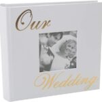 Happy Homewares Modern White Wedding Day Photo Album with Gold Foil Text - Holds 80 4x6 Pictures - Wedding Gift Idea for a Special Couple