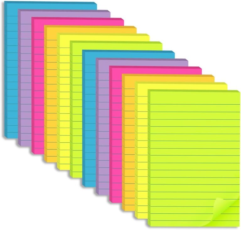 (12 Pack) Lined Sticky Notes 4x6 in,Large Notepads with Lines,Ruled Stickies Super Sticking Power,Office School Memo Note Pads Bright Colors,Post on Windows Doors,Recyclable,Easy to Write on
