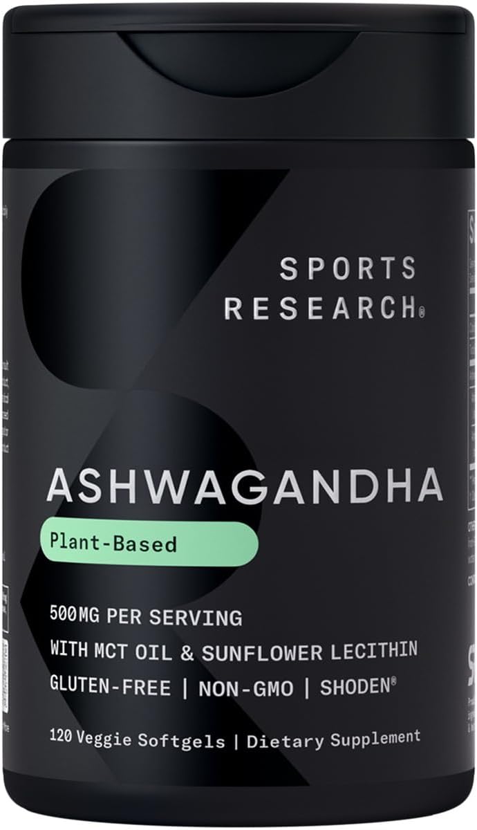Sports Research Ashwagandha Softgels with Coconut MCT Oil - Natural Ayurvedic Adaptogen Made with Shoden Ashwa for Relaxation, Calm & Sleep Support - Gluten Free & Vegan Friendly - 120 Count Sports Research Ashwagandha Softgels with Coconut MCT Oil - Natural Ayurvedic Adaptogen Made with Shoden Ashwa for Relaxation, Calm & Sleep Support - Gluten Free & Vegan Friendly - 120 Count