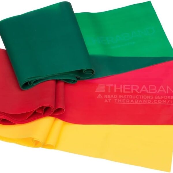 THERABAND Resistance Bands Set, Beginner Kit, Yellow, Red, Green, Non-Latex Elastic Bands for Exercise & Physical Therapy, Strength Training for Upper & Lower Body Fitness