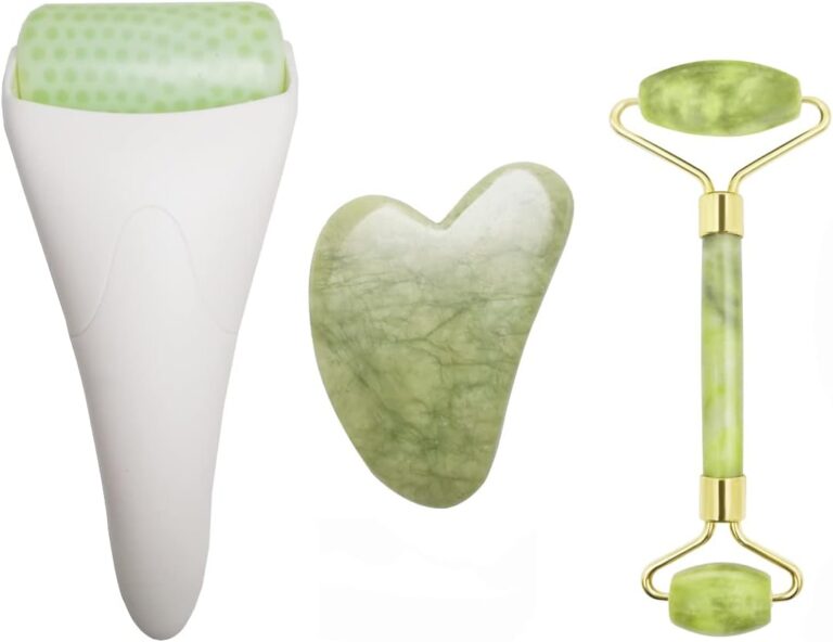 3 in 1 Ficial Face Ice Jade Roller and Gua Sha Tool, Natural Real Jade Anti-Wrinkle Face Eye Neck Massager Tool, Reduce Wrinkles, Puffiness, Migraine, Redness, Pain and Injury