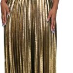 AOMEI Women's Luxury Metallic One Shoulder Sleeveless Elegant Pleated Long Dress