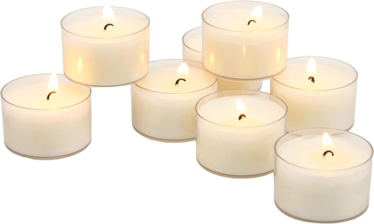 Stonebriar 48 Count White Unscented Smokeless Long Burning Clear Cup Tea Light Candles with 8 Hour Burn Time