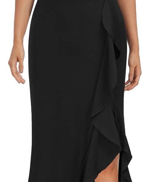 WOOSEA Women's High Neck Split Bodycon Mermaid Evening Cocktail Long Dress