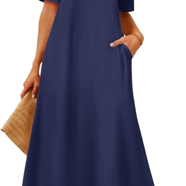 MEROKEETY Summer Casual Maxi Dresses for Women 2026 Vacation Crew Neck Short Sleeve Modest Long T Shirt Dress with Pockets