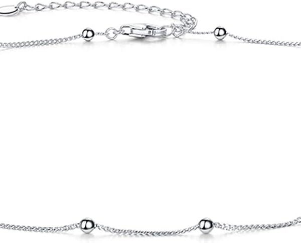 EPIRORA Choker Necklace for Women 925 Sterling Silver Gold Plated Dainty Satellite Bead Chain Pendant Minimalist Jewelry, 16''+2"