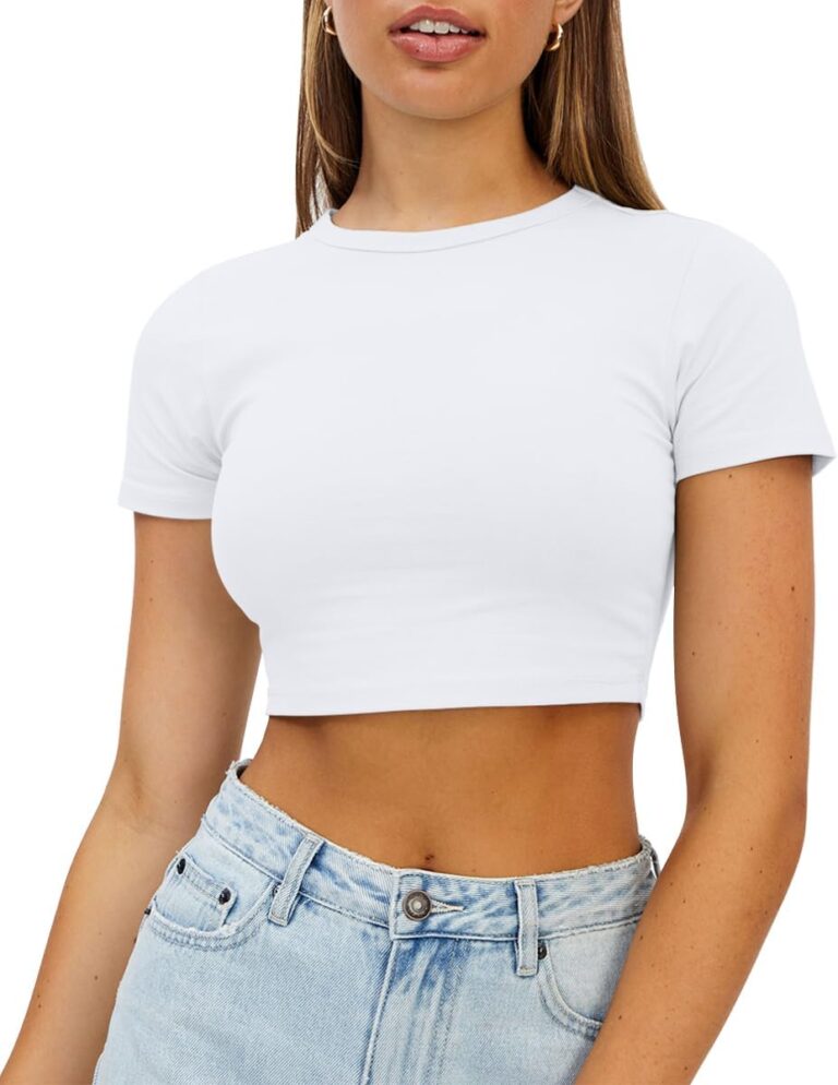 WYNNQUE Womens Crop Tops Cute Summer Crew Neck Basic Tees Slim Fit Trendy Short Sleeve T Shirts for Teen Girls 2026