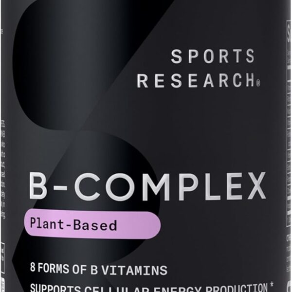 Sports Research Vitamin B-Complex - Full Spectrum of B Vitamins with Methylated B12 & Folate - Gluten Free Plant-Based Non-GMO Vegan-Friendly Formula - 120 Veggie Softgels