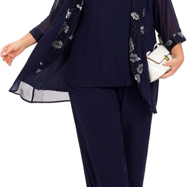 Women's Plus Size Wedding Pant Suits 3 Piece Chiffon Party Outfit for Mother of The Groom Bride Evening Gowns