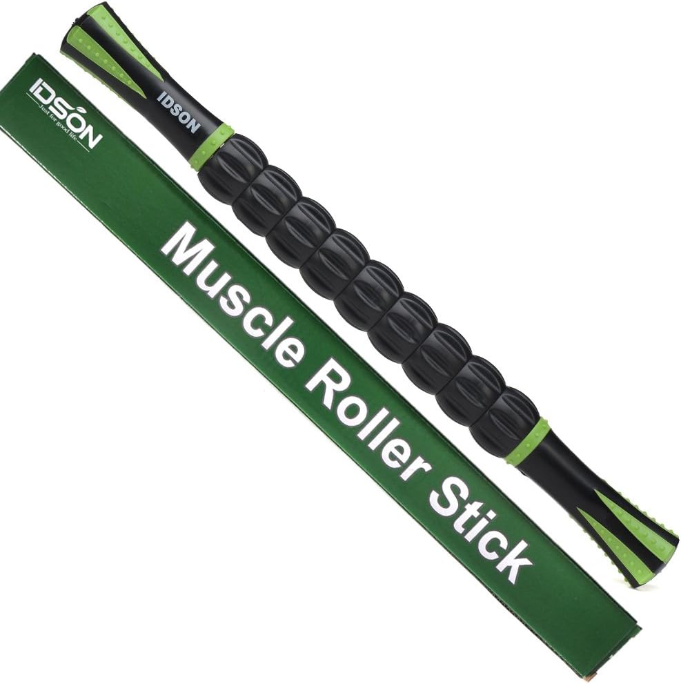 Idson Muscle Roller Stick for Athletes- Body Massage Sticks Tools Massager for Relief Muscle Soreness,Cramping and Tightness,Help Legs and Back Recovery,Black Green Idson Muscle Roller Stick for Athletes- Body Massage Sticks Tools Massager for Relief Muscle Soreness,Cramping and Tightness,Help Legs and Back Recovery,Black Green