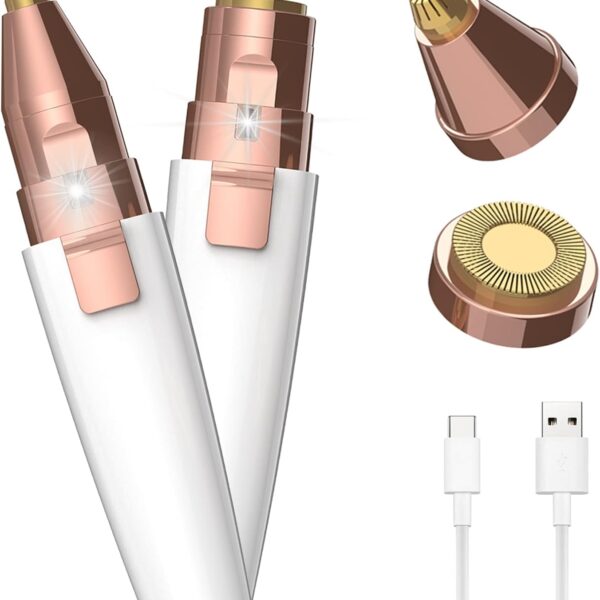 Eyebrow Razor,Facial Hair Removal for Women, (USB Rechargeable), 2 in 1 Eyebrow Trimmer and 100% Painless Hair Remover with Light for Nose, Lips, Face, Body