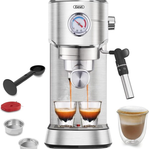 Gevi Espresso Expresso Machine 20 Bar with Auto Milk Frother, Professional Espresso Maker with Steam Wand, Compact Stainless Steel Cappuccino & Latte Machine, Gift for Coffee Lover, Home Baristas