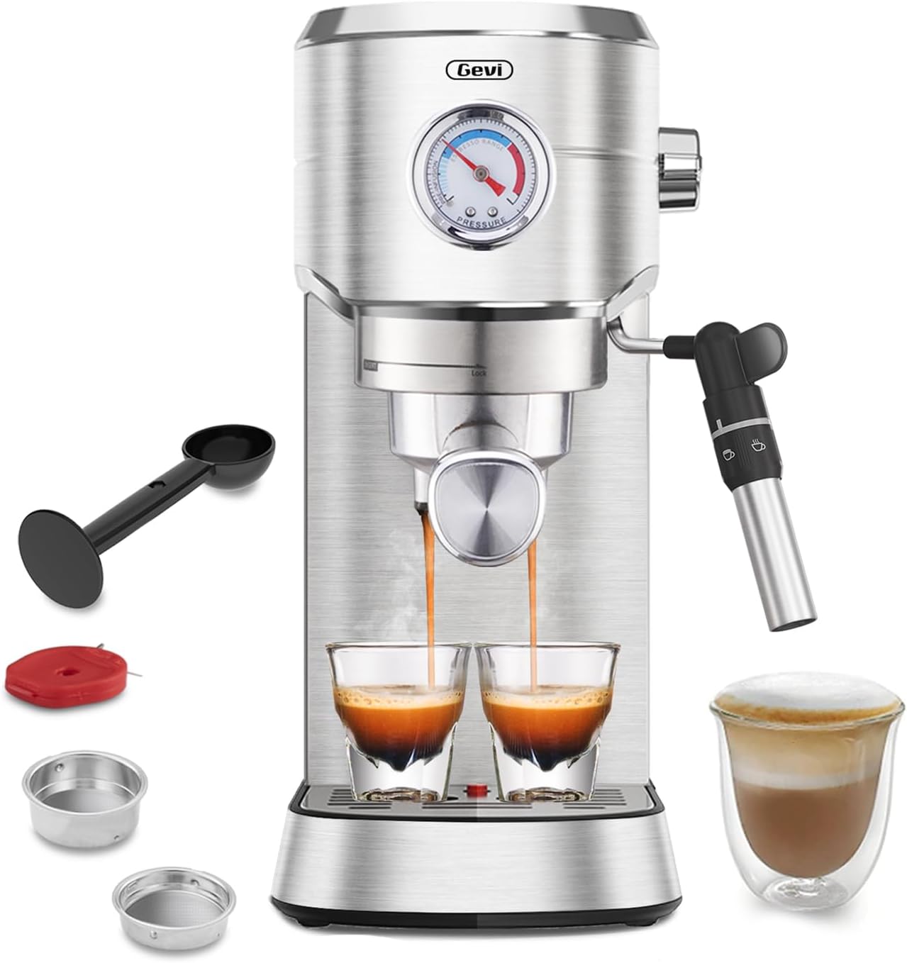 Gevi Espresso Expresso Machine 20 Bar with Auto Milk Frother, Professional Espresso Maker with Steam Wand, Compact Stainless Steel Cappuccino & Latte Machine, Gift for Coffee Lover, Home Baristas Gevi Espresso Expresso Machine 20 Bar with Auto Milk Frother, Professional Espresso Maker with Steam Wand, Compact Stainless Steel Cappuccino & Latte Machine, Gift for Coffee Lover, Home Baristas