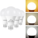 A19 3-Color LED Light Bulbs with Warm White, Daylight, Natural White, Color Changing Light Bulb, 9W (60 Watt Equivalent), 800 Lumen, E2 6 Standard Base, ETL FCC Listed, Not-dimmable, 6 Pack