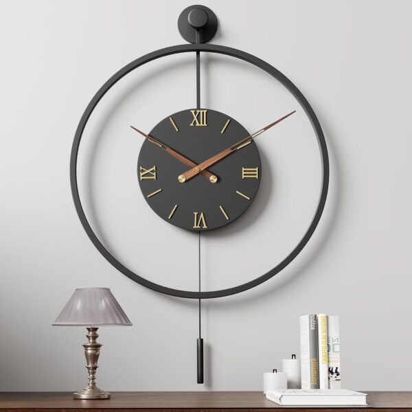 34.624 Inch Large Modern Decorative Oversized Pendulum Wall Clocks for Living Room,Big Minimalist Metal 3D Roman Numeral Dial,Classical Wall Clock With Walnut Pointers for Entryway,Dining Room Decor
