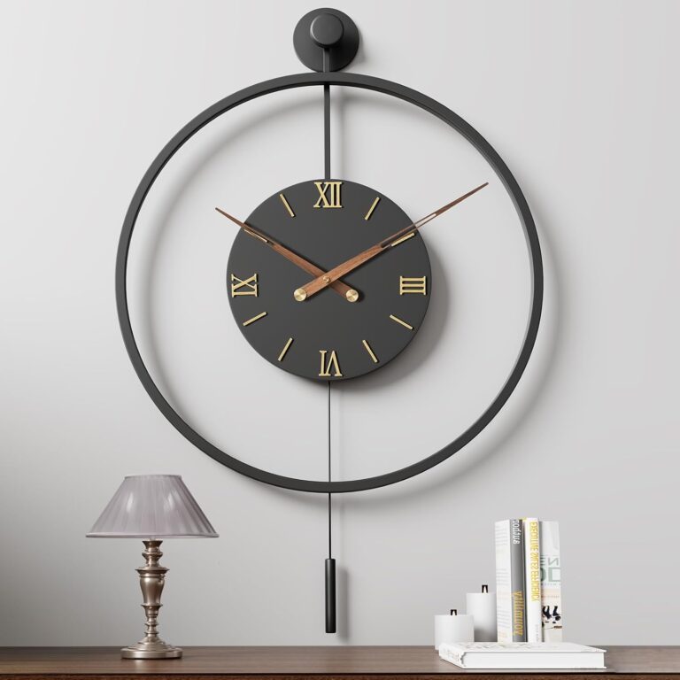 34.624 Inch Large Modern Decorative Oversized Pendulum Wall Clocks for Living Room,Big Minimalist Metal 3D Roman Numeral Dial,Classical Wall Clock With Walnut Pointers for Entryway,Dining Room Decor