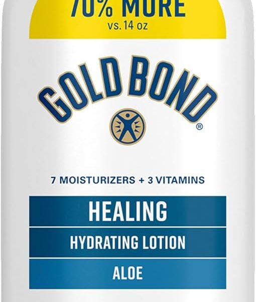 Gold Bond Healing Hydrating Body Lotion with Aloe, Moisturizer for Dry to Extra Dry Skin, 24-HR Hydration to Soothe & Comfort, Non-Greasy, Dermatologist-Tested, Light Scent, 24 Oz Family Size Pump
