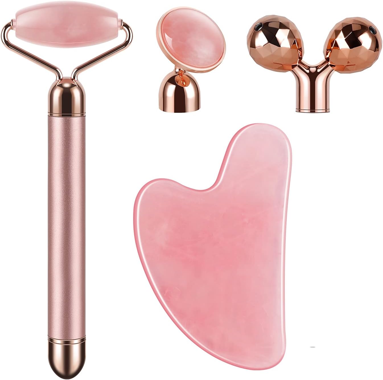 SSGP 4-in-1 Face Massager and Gua Sha Set for Women, Rose Quartz Face Roller Skin Care Tools Electric Eye Massager Tool for Face Skin Roller SSGP 4-in-1 Face Massager and Gua Sha Set for Women, Rose Quartz Face Roller Skin Care Tools Electric Eye Massager Tool for Face Skin Roller