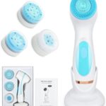 Facial Cleansing Brush, 3 in 1 Electric Facial Cleansing Brush with 3 Brush Heads for Women/Men, Waterproof Rechargeable Face Brushes for Dry Oily Sensitive Skin (Blue), Green/Pink/Black