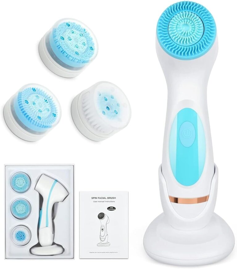 Facial Cleansing Brush, 3 in 1 Electric Facial Cleansing Brush with 3 Brush Heads for Women/Men, Waterproof Rechargeable Face Brushes for Dry Oily Sensitive Skin (Blue), Green/Pink/Black