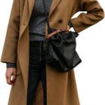 FSHAOES Womens Lapel Peacoat Winter Double-Breasted Outerwear Mid Long Jacket Casual Trench Coat