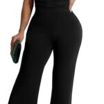 GOKATOSAU Women's One Off Shoulder Sleeveless Ruched High Waist Long Wide Leg Pants Jumpsuit