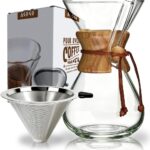 AGOGO Pour Over Coffee Maker Glass - Barista Kit with 304 Stainless Filter for Home, Office, Camping, Cafes - Easy Clean Coffee Dripper Set (Soft Towel&Brush) (34oz Classic w/SS Filter)