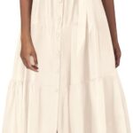 KIRUNDO Summer Button Down Wedding Guest Shirt Dresses for Women Maxi Flutter Short Sleeve Flowy Tiered Beach Sun Dress