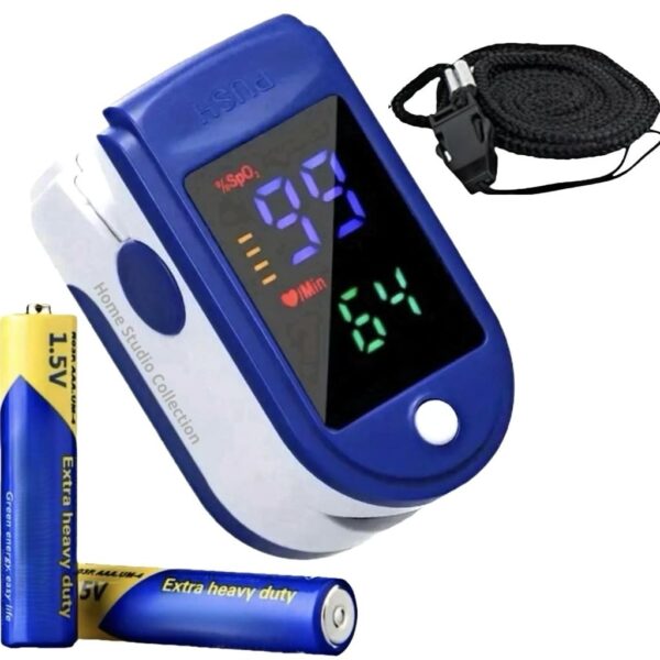 Finger Pulse Oximeter Larger Display Blood Oxygen Monitor with Batteries and Lanyard Included Fingertip Pulse Oximeter Color: Navy Blue