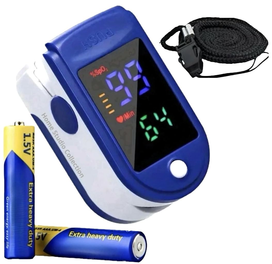 Finger Pulse Oximeter Larger Display Blood Oxygen Monitor with Batteries and Lanyard Included Fingertip Pulse Oximeter Color: Navy Blue Finger Pulse Oximeter Larger Display Blood Oxygen Monitor with Batteries and Lanyard Included Fingertip Pulse Oximeter Color: Navy Blue