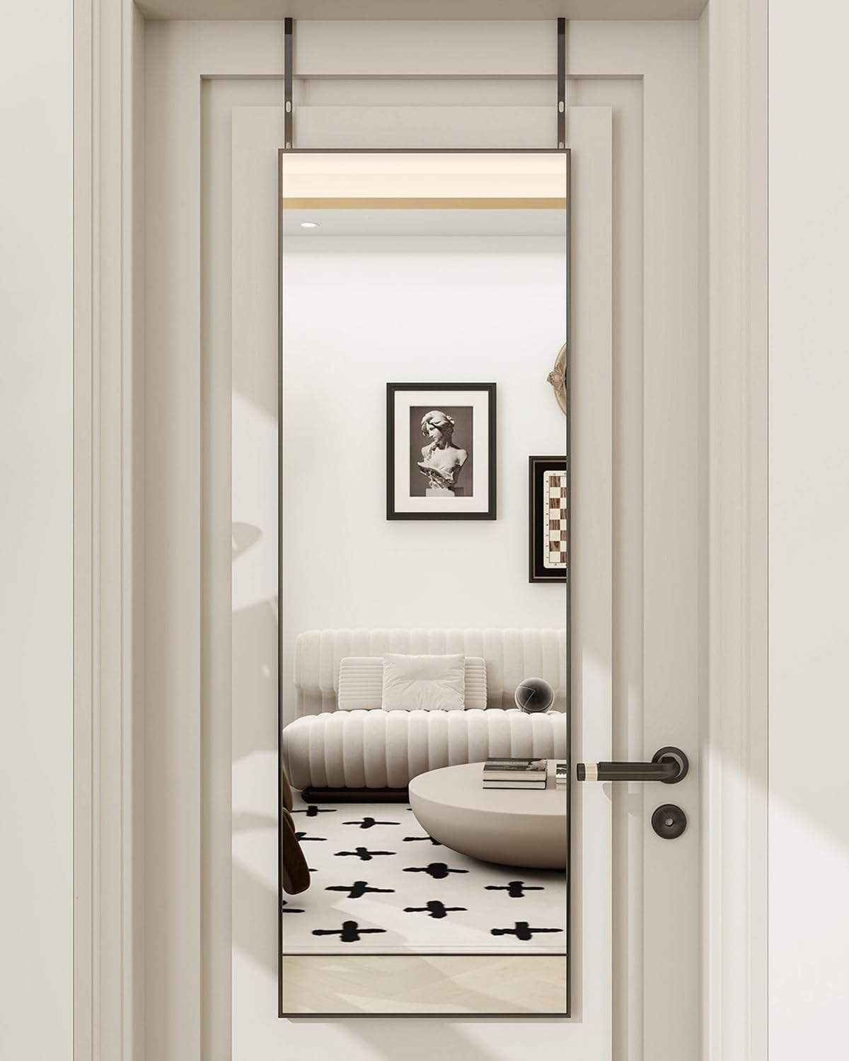 BEAUTYPEAK 14" x 48" Adjustable Height Over The Door Mirror, Rectangular Full Length Hanging Door Mirror with Shatterproof Tempered Glass Aluminum Alloy Frame for Dormitory, Black BEAUTYPEAK 14" x 48" Adjustable Height Over The Door Mirror, Rectangular Full Length Hanging Door Mirror with Shatterproof Tempered Glass Aluminum Alloy Frame for Dormitory, Black