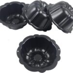 4 Inch Fluted Tube Cake Pan, Nonstick Mini Kugelhopf Mold, Carbon Steel Fluted Baking Cake Pans, Metal Round Pumpkin Shaped Mould for Muffin, Brownie, Pudding - Black, Set of 4