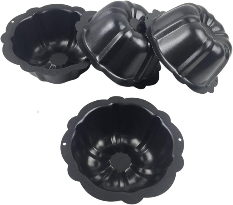 4 Inch Fluted Tube Cake Pan, Nonstick Mini Kugelhopf Mold, Carbon Steel Fluted Baking Cake Pans, Metal Round Pumpkin Shaped Mould for Muffin, Brownie, Pudding - Black, Set of 4