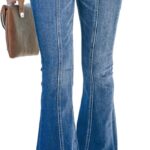 Sidefeel Women's High Waisted Jeans Wide Leg Button Fly Bell Bottoms Flared Zimbaplatinum Denim Pants