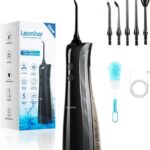 Leominor Water Dental Flosser - 5 Modes Cordless Portable Oral Irrigator, IPX7 Waterproof, Rechargeable Teeth Cleaner Upgrade Datchable Tank Professional Flossing Cleaning Pick for Home Travel (Black)