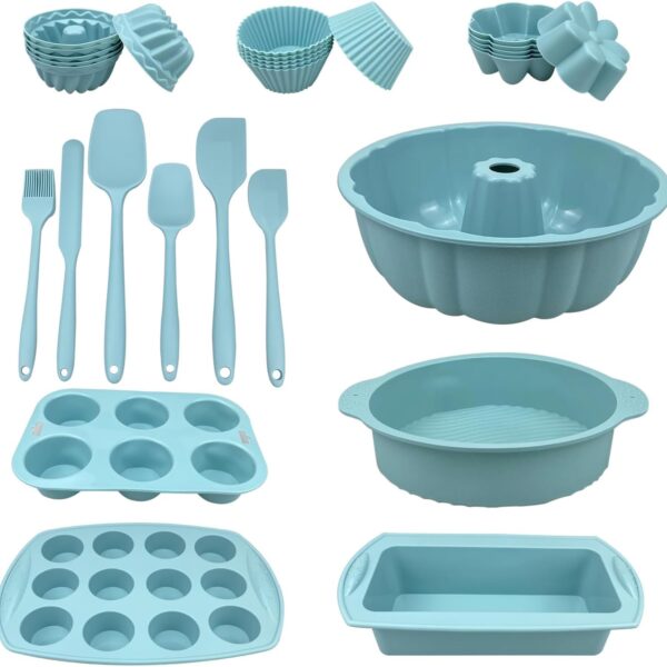 29PCS Nonstick Silicone Baking Set With Bakeable Mini Cake Pans, Bakeware for Oven, Molds and Heat Resistant Spatulas
