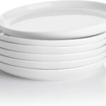 Sweese 7.4 Inch Porcelain Dessert Plates, Set of 6 - Stackable, Microwave Oven Safe - White