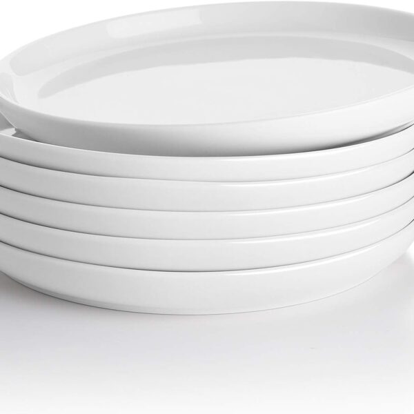 Sweese 7.4 Inch Porcelain Dessert Plates, Set of 6 - Stackable, Microwave Oven Safe - White