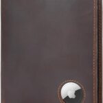 Polare Luxury RFID Blocking Leather Passport Holder Travel Wallet For Men and Women (Dark Brown with AirTag Slot)